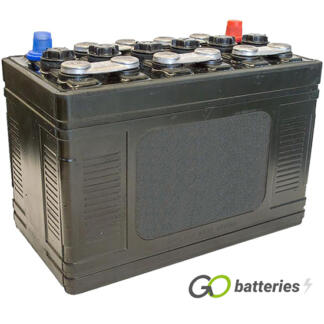 Numax 242 Classic Hard rubber battery. 12 volt 73 amp, black case with traditional lead bars on top and 6 filler caps.