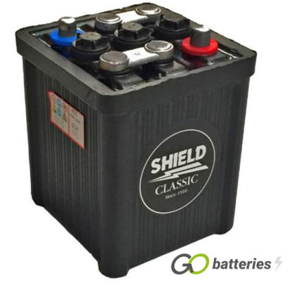 Numax 421 Classic Hard Rubber Battery. 6 volt 58 amps, all black traditional hard rubber case with lead bars on top and 3 filler caps.