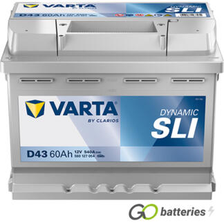 Varta D43 Dynamic SLI Battery 12V 60Ah 540 cold cranking amps, Silver case with the positive terminal on the left hand side with the terminals closest to you. Also has carrying handle. UK 078