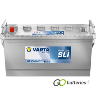 Varta H4 Promotive SLI Battery 12V 100Ah 600 cold cranking amps, Silver case with the positive terminal on the left hand side with the terminals closest to you. Also has carrying handles. UK 616R