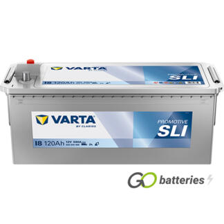 Varta I8 Promotive SLI Battery 12V 120Ah 680 cold cranking amps, Silver case with terminals at one end and carrying handles at each end. 637/627