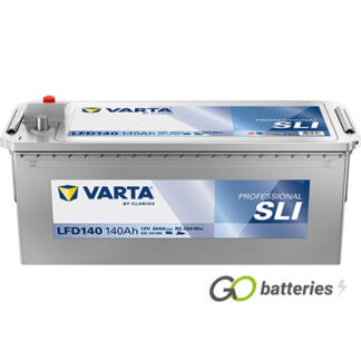 Varta LFD140 Professional SLI Leisure Battery. 12 Volt 140Ah 800 Cold Cranking Amps, Silver case with terminals at one end and carrying handles at each end.