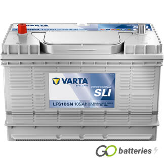 Varta LFS105N Professional SLI Starter Battery 12V 105Ah 800 cold cranking amps, Silver case with centrally located terminals. Also has carrying handle.