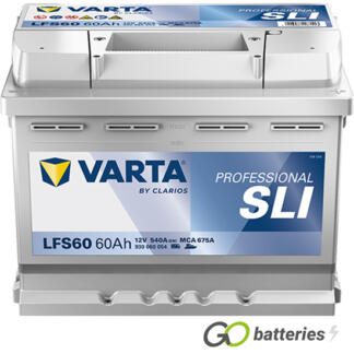 Varta LFS60 Professional SLI Marine Starter Battery 12V 60Ah 540 cold cranking amps, Silver case with the positive terminal on the right hand side with the terminals closest to you. Also has carrying handle.
