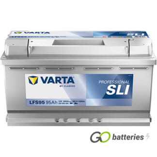 Varta LFS95 Professional SLI Marine Starter Battery 12V 95Ah 800 cold cranking amps, Silver case with the positive terminal on the right hand side with the terminals closest to you. Also has carrying handle.