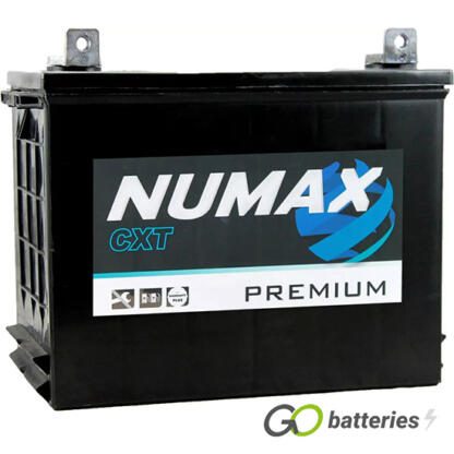 Numax 037 Battery 12 volt 36 amps and 330 cold cranking amps. Black case with bolt through terminals, positive terminal on the right hand side with the terminals closest to you. Also comes with a carrying handle.