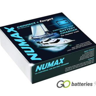 Numax 121000 Marine Battery Charger. 12 volt 10 amp charger, red unit with charging cables included.