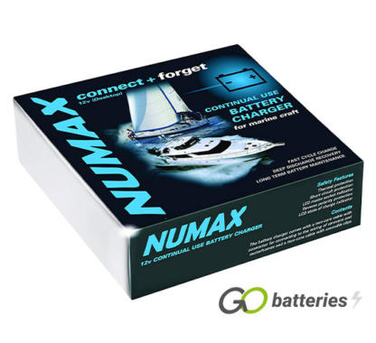 Numax 121000 Marine Battery Charger. 12 volt 10 amp charger, red unit with charging cables included.