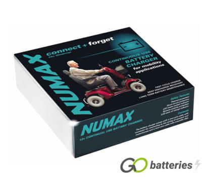 Numax Mobility Scooter Battery Charger. 24 volt 4 amp connect and forget charger. Red unit with attaching leads.