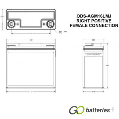 ODS-AGM16LMJ Odyssey Extreme Battery 12V 16Ah (PC680MJ) - Image 3