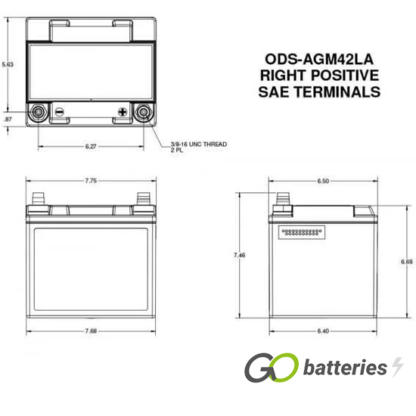 ODS-AGM42LA Odyssey Extreme Series Battery 12V 42Ah (PC1200T) - Image 3