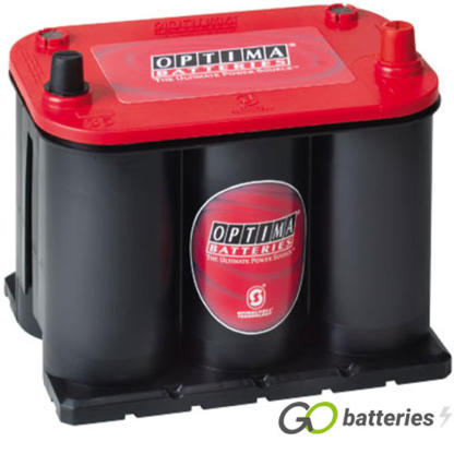 Optima RTR3.7 Red Top Starting Battery. 12 volt 44 amp 730 cold cranking amps. Grey battery with a red top and the positive terminal on the right hand side with the terminals closest to you.
