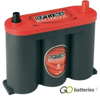 Optima RTS2.1 Red Top AGM Starting Battery. 6 volt 50 amp, 800 cold cranking amps. SPIRACELL Technology, grey case with a red top and centrally located terminals.