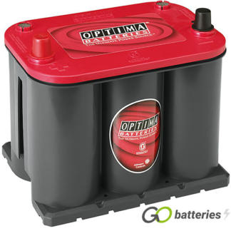 Optima RTS3.7 Red Top AGM Starting Battery. 12 volt 44 amp, 730 cold cranking amps. SPIRACELL Technology, grey case with a red top and positive terminal on the left hand side with the terminals closest to you.
