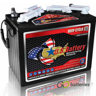 US12VXC Deep Cycle Battery, 12 volt 155 amp. Black case with a carrying handle and terminals have the positive terminal on the left hand side with the terminals closest to you.