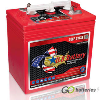US2000 XC2 Deep Cycle Battery, 6 volt 216 amp. Red case with a white removable cap cover and eyelets for a carrying (not included). Threaded terminals are diagonal to each other.