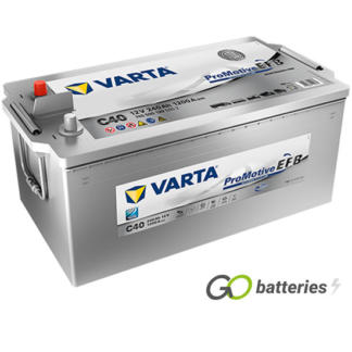Varta C40 Promotive AGM Battery 12V 240Ah 1200 cold cranking amps Silver case with terminals at one end and carrying handles at each end. 625EFB