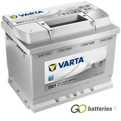 Varta D21 Silver Dynamic Battery 12V 61Ah 600 cold cranking amps, Silver case with the positive terminal on the right hand side with the terminals closest to you. Also has carrying handle. UK 075