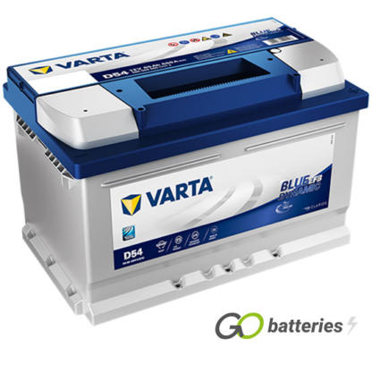Varta D54 Blue Dynamic Start-Stop EFB Battery 12V 65Ah 650 cold cranking amps, Silver case with Blue top and the positive terminal is on the right hand side with the terminals closest to you. Also has carrying handle. UK 100EFB