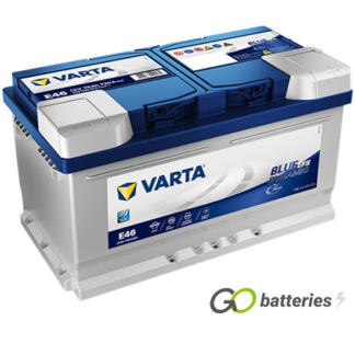 Varta E46 Blue Dynamic Start-Stop EFB Battery 12V 75Ah 730 cold cranking amps, Silver case with Blue top and the positive terminal is on the right hand side with the terminals closest to you. Also has carrying handle. UK 110EFB