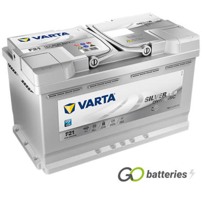 Varta F21 Start-Stop AGM Battery 580 901 080 12V 80Ah 800 cold cranking amps silver case with central carrying handles. This part number has changed to A6. UK code 115AGM.