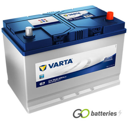Varta G7 Blue Dynamic Battery 12V 95Ah 830 cold cranking amps, Silver case with Blue top and the positive terminal is on the right hand side with the terminals closest to you. Also has carrying handle. UK 249H
