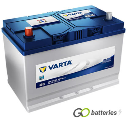 Varta G8 Blue Dynamic Battery 12V 95Ah 830 cold cranking amps, Silver case with Blue top and the positive terminal is on the left hand side with the terminals closest to you. Also has carrying handle. UK 250H