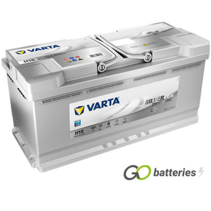 Varta H15 Silver Dynamic Start-Stop AGM Battery 605 901 095 12V 105Ah 950 cold cranking amps silver case with central carrying handles. This part number has changed to A4. UK code 020AGM