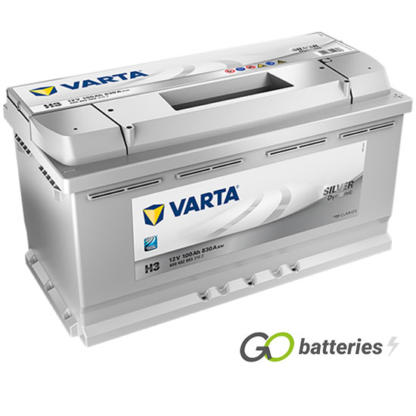 Varta H3 Silver Dynamic Battery 12V 100Ah 830 cold cranking amps, Silver case with and the positive terminal on the right hand side with the terminals closest to you. Also has carrying handle. UK 019