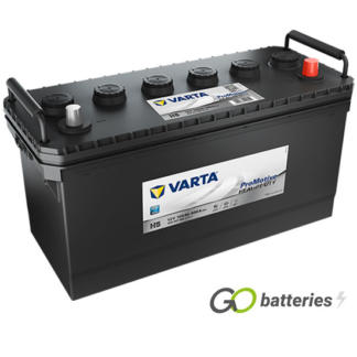 Varta H5 Promotive Heavy Duty Battery 12V 100Ah 600 cold cranking amps, Black case with the positive terminal on the right hand side with the terminals closest to you. Also has carrying handles. 616L