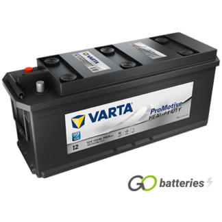 Varta I1 Promotive Heavy Duty Battery 12V 110Ah 760 cold cranking amps, Black case with terminals at one end and carrying handles at each end. 615