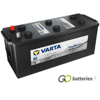 Varta I8 Promotive Heavy Duty Battery 12V 120Ah 680 cold cranking amps, Black case with terminals at one end and carrying handles at each end. 637/627