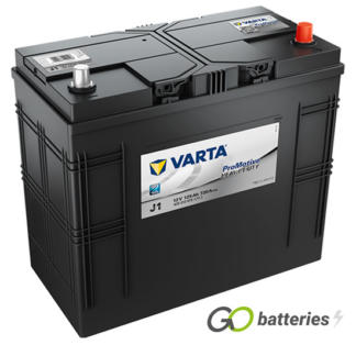 Varta J1 Promotive Heavy Duty Battery 12V 125Ah 720 cold cranking amps, Black case with the positive terminal on the right hand side with the terminals closest to you. Also has carrying handles. 647/655