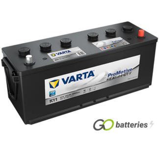 Varta K11 Promotive AGM Battery 12V 143Ah 900 cold cranking amps, Black case with the positive terminal on the right hand side with the terminals closest to you. Also has carrying handles at each end.