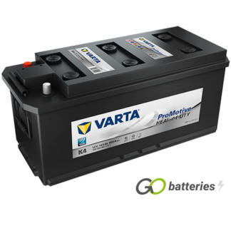 Varta K4 Promotive AGM Battery 12V 143Ah 950 cold cranking amps, Black case with terminals at one end and carrying handles at each end. Comes with hold downs. 622HD