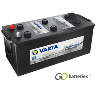 Varta L2 Promotive Heavy Duty Battery 12V 155Ah 900 cold cranking amps, Black case with terminals at one end and carrying handles at each end. 621 / 629