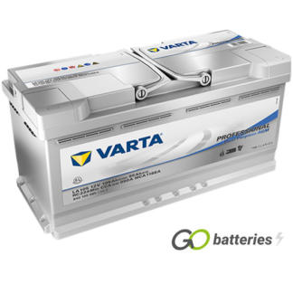 Varta LA105 Professional Dual Purpose AGM Leisure Battery, 12 volt 105 amps, 950 cold cranking amps. Silver case with the positive terminal on the right hand side with the terminals closest to you.