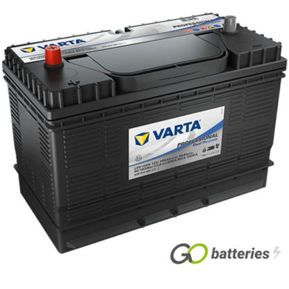 Varta LFS105N Professional Starter Battery 12V 105Ah 800 cold cranking amps, Black case with centrally located terminals. Also has carrying handle.