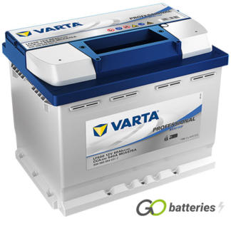 Varta LFS60 Professional Marine Starter Battery 12V 60Ah 540 cold cranking amps, Silver case with a blue top and the positive terminal is on the right hand side with the terminals closest to you. Also has carrying handle.