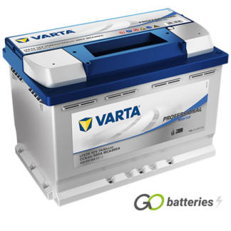 Varta LFS74 Professional Marine Starter Battery 12V 74Ah 680 cold cranking amps, Silver case with a blue top and the positive terminal is on the right hand side with the terminals closest to you. Also has carrying handle.