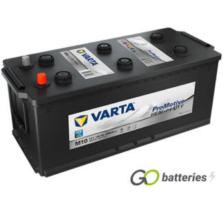Varta M10 Promotive Heavy Duty Battery 12V 190Ah 1200 cold cranking amps, Black case with terminals at one end and carrying handles at each end. 629