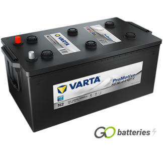 Varta N2 Promotive AGM Battery 12V 200Ah 1050 cold cranking amps, Black case with terminals at one end and carrying handles at each end. 625