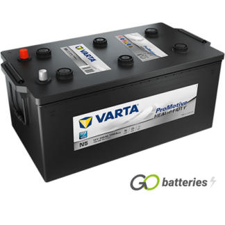 Varta N5 Promotive AGM Battery 12V 220Ah 1150 cold cranking amps, Black case with terminals at one end and carrying handles at each end. 625