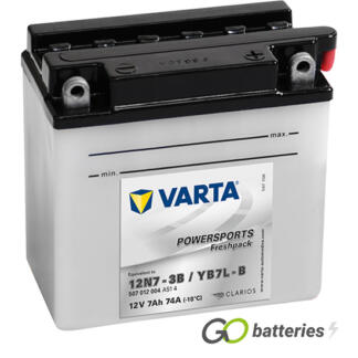 Varta YB30L-B Freshpack Motorcycle Battery (530400030). 12 volt 30 amps, 300 cold cranking amps, opaque case with black top, the terminals are bolt through and have a nut and bolt, the positive terminal is on the right hand side with the terminals closest to you. The breather is also on the right hand side.