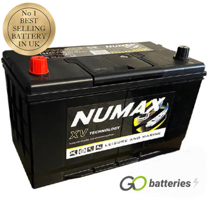 Numax XV30HMF Leisure and Marine Battery. 12 volt 100 amp hour and 740 cold cranking amps. Black case with the positive terminal on the left hand side with the terminals closest to you. Also has carrying handle.