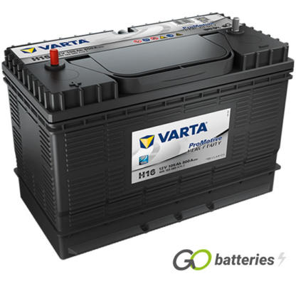 Varta H16 Promotive Heavy Duty Battery 12V 105Ah 800 cold cranking amps, Black case with centrally located threaded terminals. Also has carrying handle.