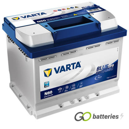 Varta N60 (560 500 064) Blue Dynamic Start-Stop EFB battery 12V 60Ah 640 cold cranking amps, silver case with blue top and central carrying handle