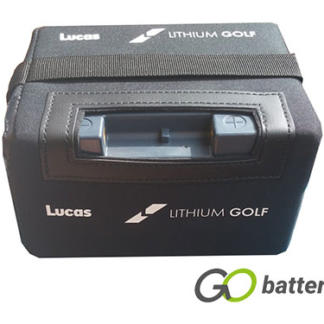 LUCAS LLG16 Lithium Golf Trplley battery. 12 volt 16 amp, comes with a carry bag and battery charger. Grey case with black top and a T-Bar connector.