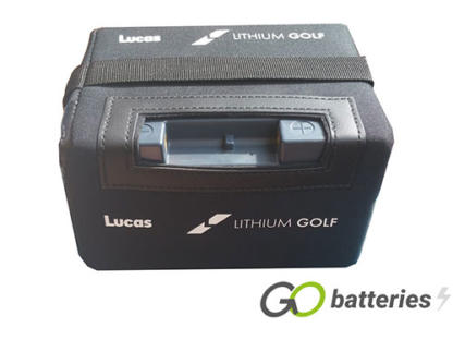 LUCAS LLG16 Lithium Golf Trplley battery. 12 volt 16 amp, comes with a carry bag and battery charger. Grey case with black top and a T-Bar connector.