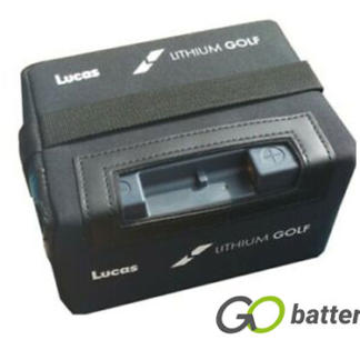LUCAS LLG22 Lithium Golf Trplley battery. 12 volt 22 amp, comes with a carry bag and battery charger. Grey case with black top and a T-Bar connector.